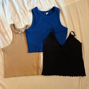 H&M Blue, Black, and Tan Tank Tops